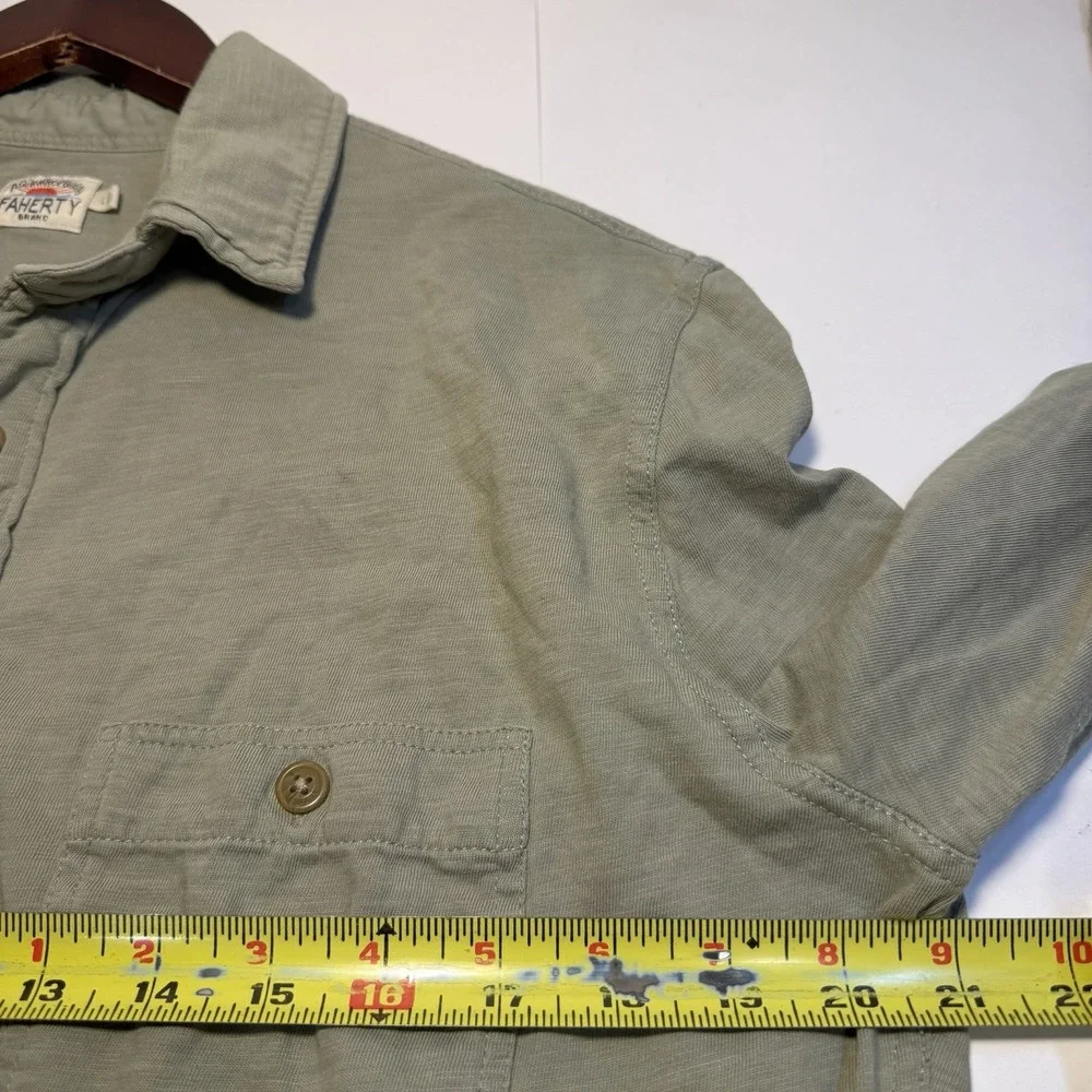 Faherty Field Organic Cotton Shirt Long Sleeve Button Up Coastal Green L Preppy